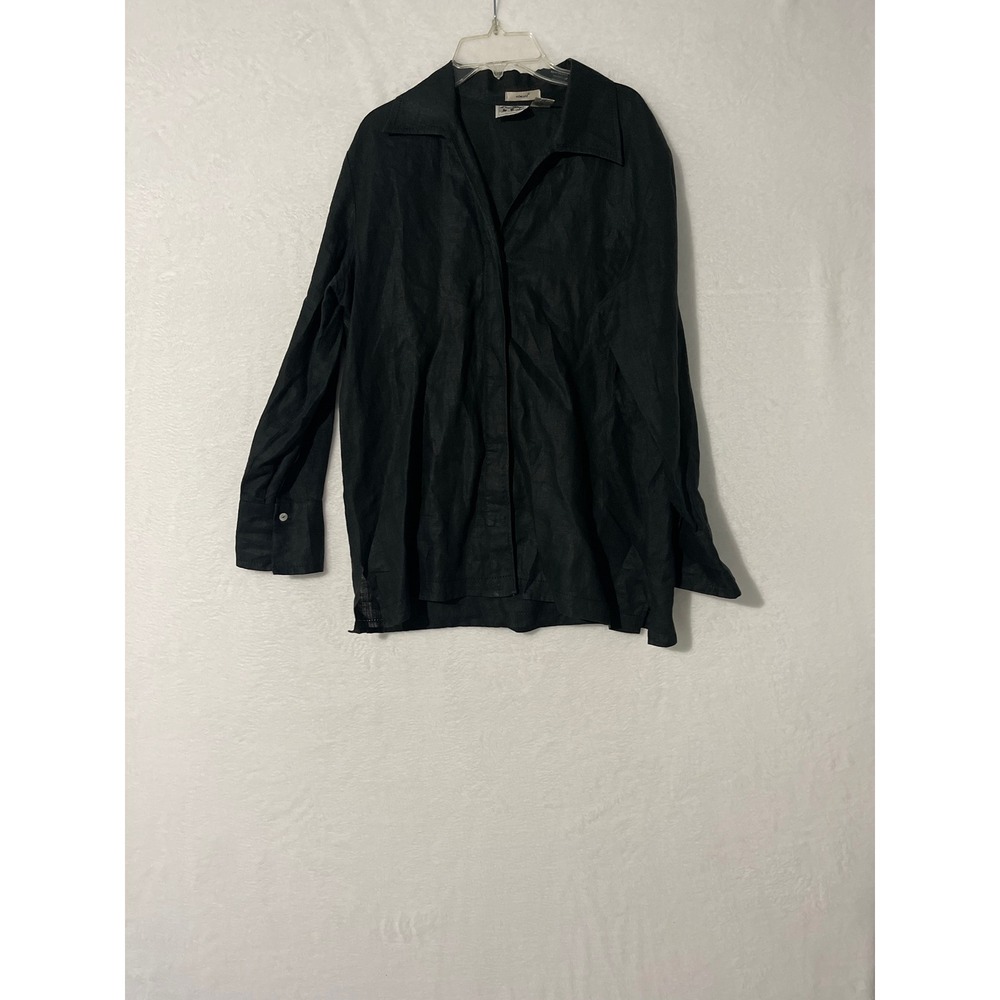 Edward Black 100% Irish Linen Button Down Shirt Womens Large Long Sleeve Top